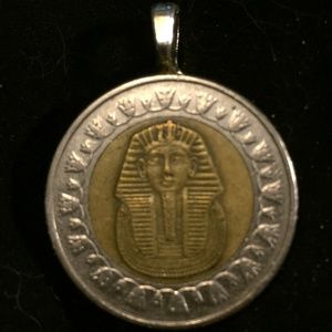 Vintage Egyptian coin on sterling bail King Tut